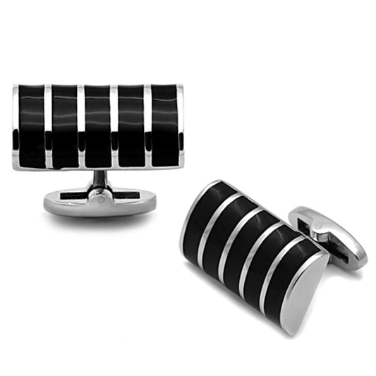 TK1263 - High polished (no plating) Stainless Steel Cufflink with Epoxy  in Jet-0